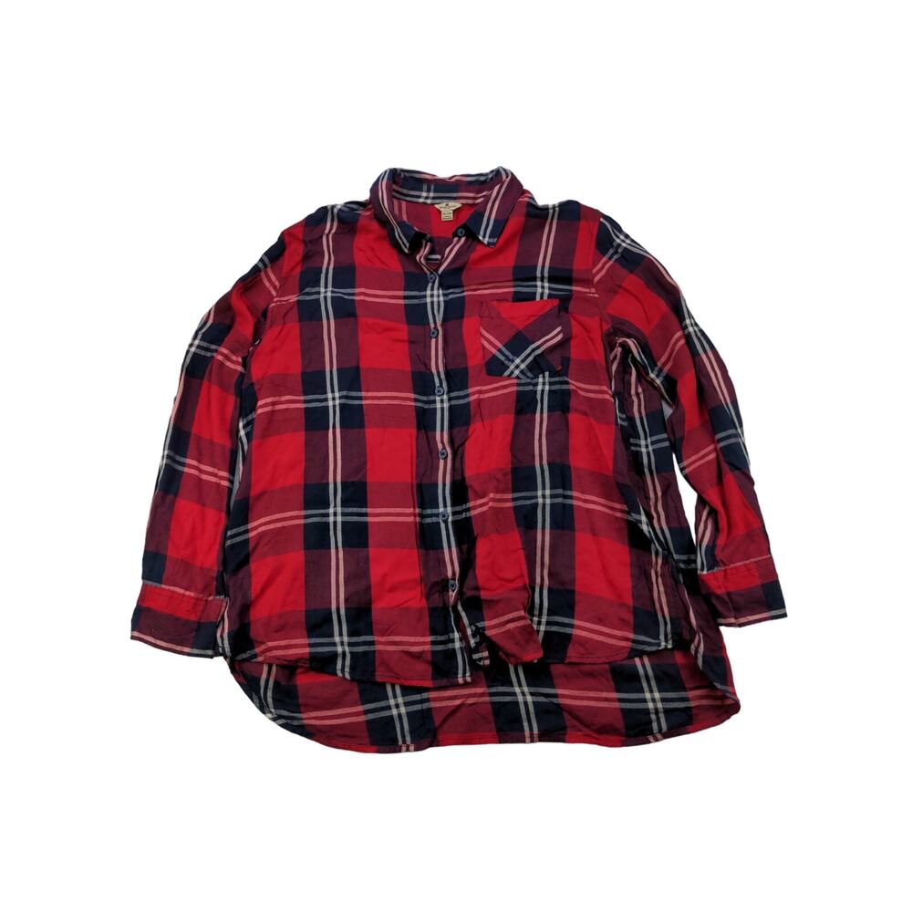Woolrich Red Plaid Button Down Long Sleeve Shirt 100% Rayon Size XXL 2XL